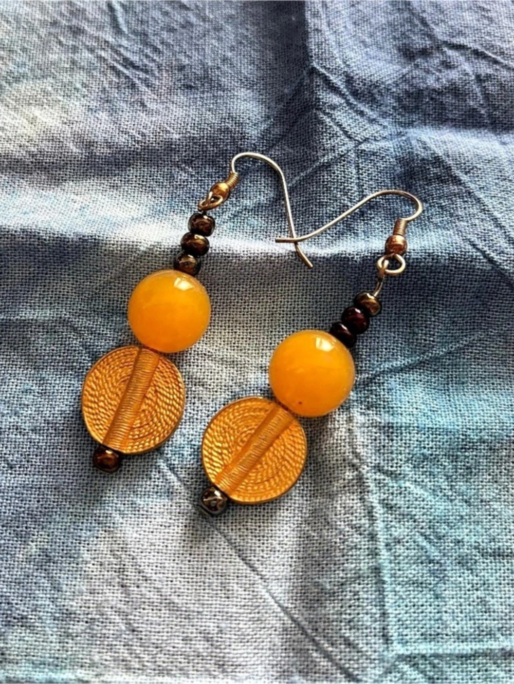 Beaded Drop Earrings in Orange & Gold Like New